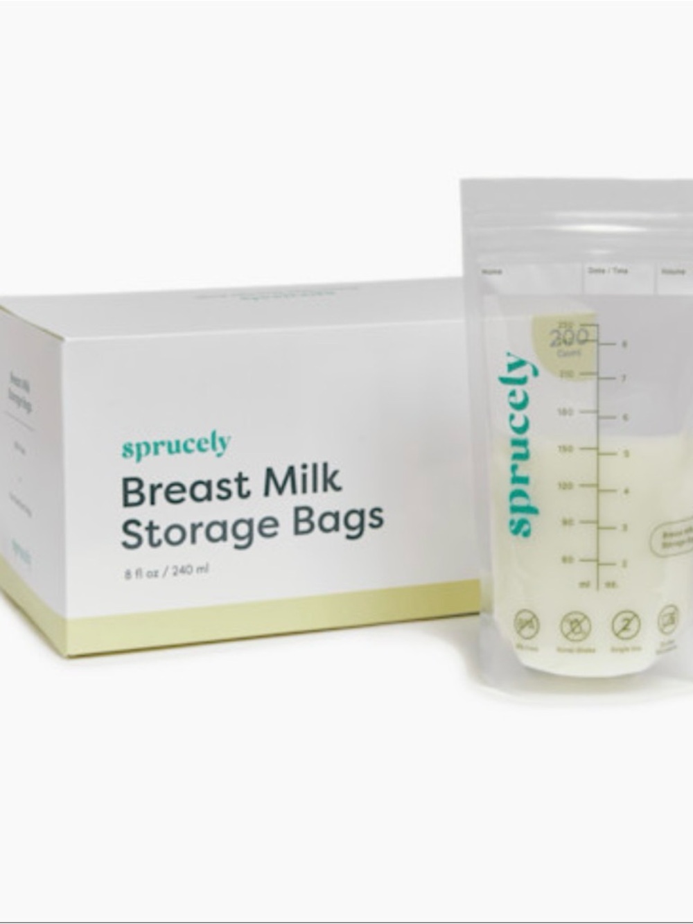 Sprucely Breast Milk Storage Bags - White with Light Green